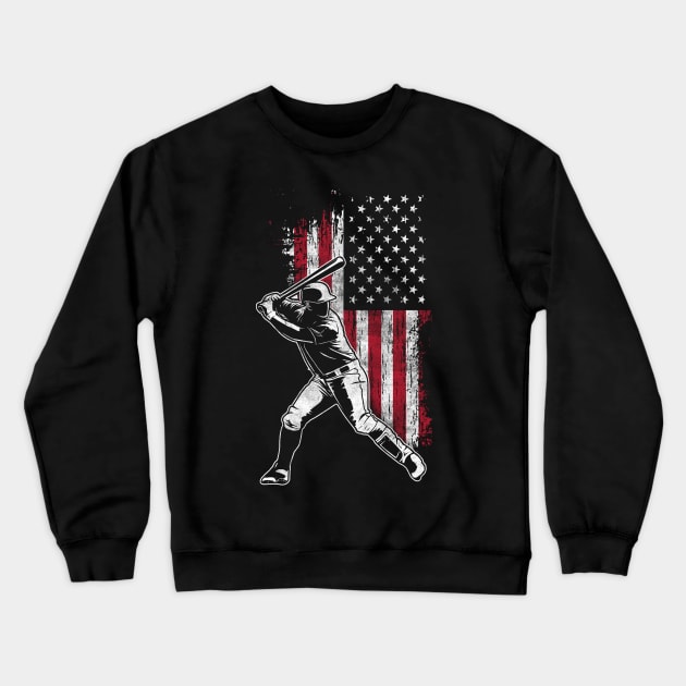 American Flag Baseball Batter Design Crewneck Sweatshirt by TeeShirt_Expressive